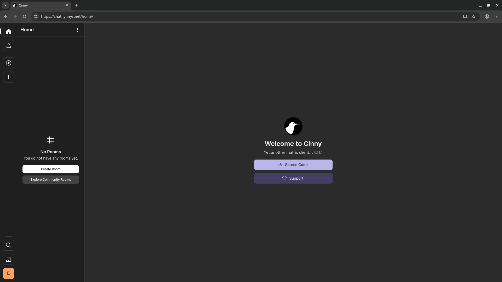 Cinny homepage after signup